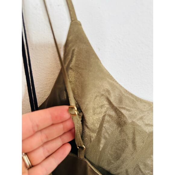 leRumi Green Brown Side Slit Shift Kinsey Back Tie Slip Dress size Medium - Picture 10 of 16